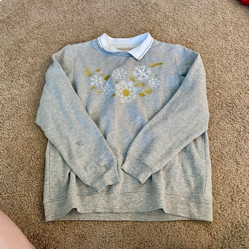 Vintage Adrian Delafield Gray Snowflake Collared Grandma Christmas Sweater